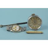 A vintage car clock, a Lorus chronograph plus a penknife
