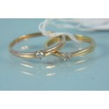 Two 9ct gold rings, each set with single small diamond, weight approx 3.