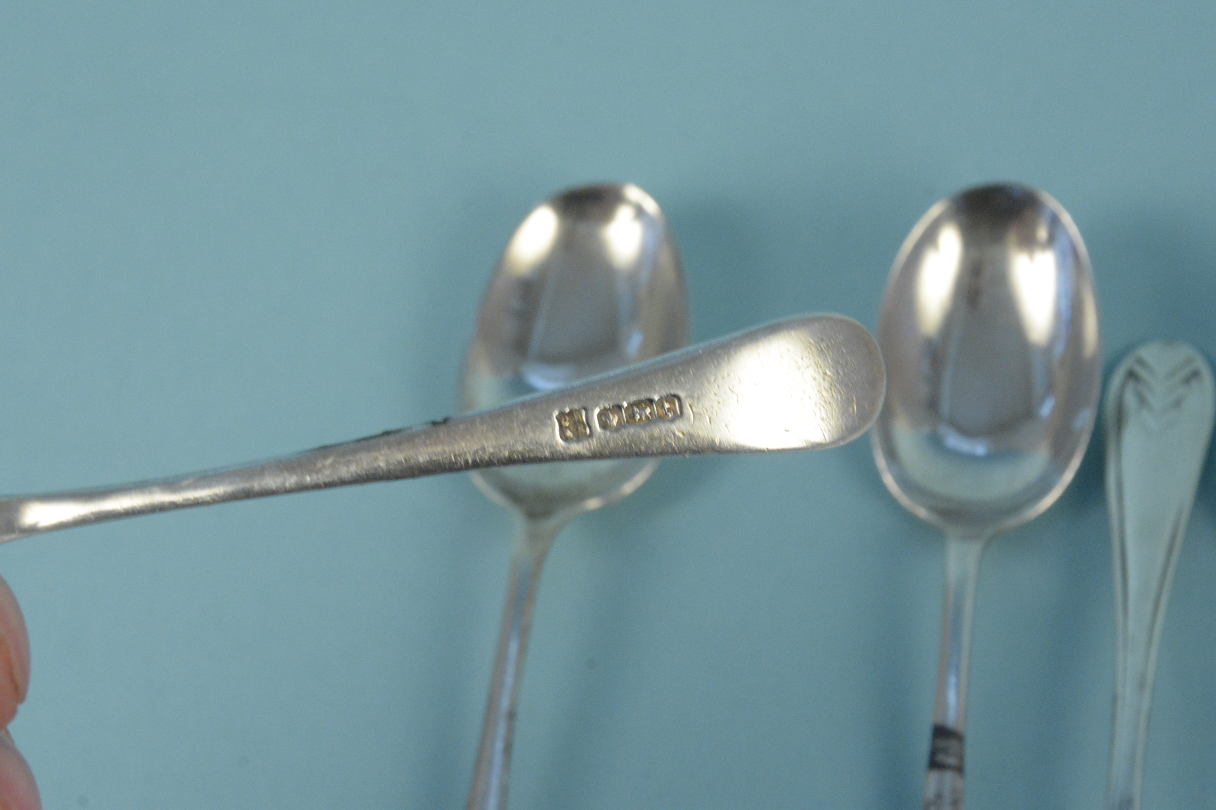 Nine various silver teaspoons, - Image 3 of 3