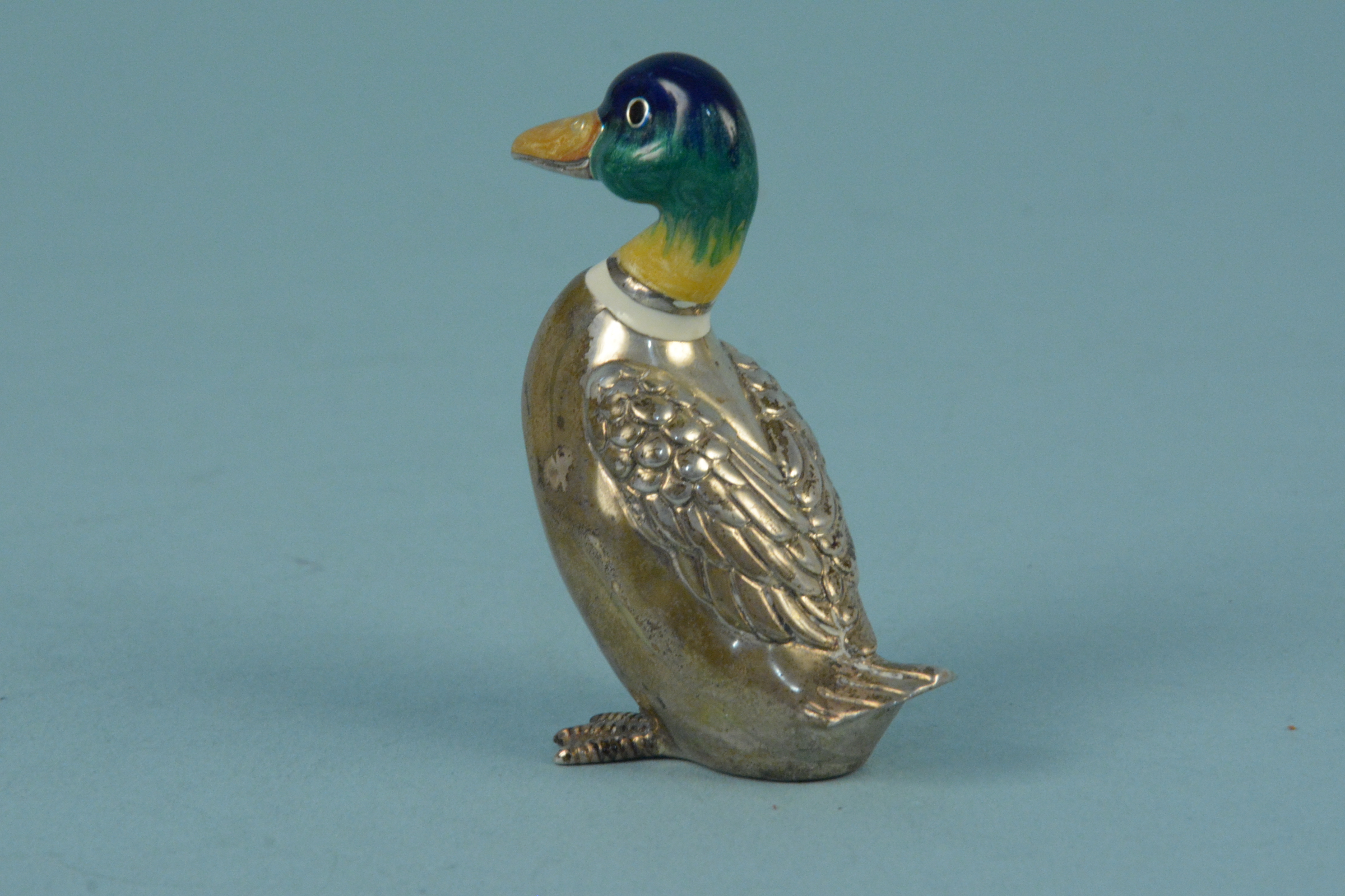 A silver enamelled model of a duck, approx 6. - Image 2 of 3