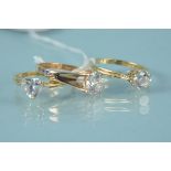 Three 14ct gold cubic zirconia set rings,