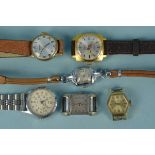 A selection of six assorted ladies wristwatches including Roamer and Ingersoll