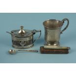 Mixed silver to include a Victorian silver christening mug, a silver mustard,