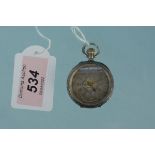 A late 19th Century Swiss silver cased keyless fob watch,