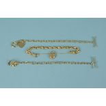Three 9ct gold bracelets, two of similar design with heart shaped charms,