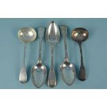 Two silver ladles together with three Georgian silver spoons (various dates and makers),