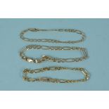 Three 9ct gold flat link design bracelets, weight approx 18.