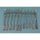 A quantity of Victorian silver forks, all hallmarked Exeter 1839, maker William Rawlings Sobey,