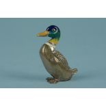 A silver enamelled model of a duck, approx 6.