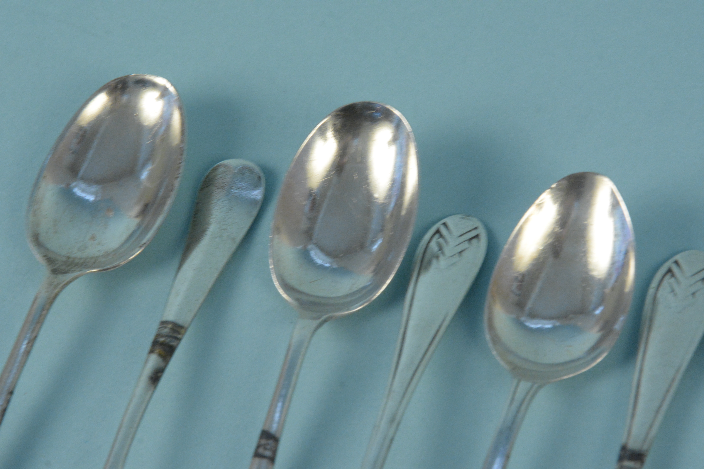 Nine various silver teaspoons, - Image 2 of 3