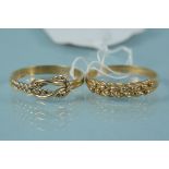 Two 9ct gold rings of woven knot design,