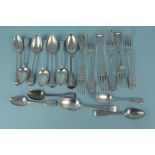 A quantity of Georgian and William IV silver cutlery (forks and spoons), various makers,