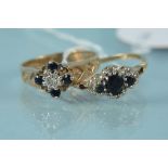 Two 9ct gold sapphire set rings,