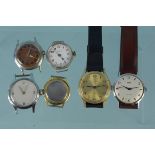 Five assorted gents wristwatches including Smiths and Medana together with a gold plated case