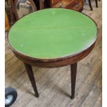 A late 18th Century mahogany half moon card table on square tapered legs and square feet
