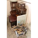 A nest of three tables, two occasional tables, nest of mahogany tables, fire screen,