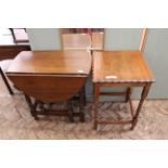 A stained pine gate leg table and oak barley twist square table