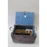 A WWII dated (1944) wooden crate containing various cartridge cases and inert rounds including