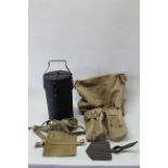 A 37 pat large pack with various webbing (some WWII dated) with an entrenching tool head and an A.F.