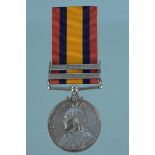 A Q.S.A. medal with relief of Ladysmiths and Tugela Heights clasps to LR.G.Wallett, Natal Vol. AMB.