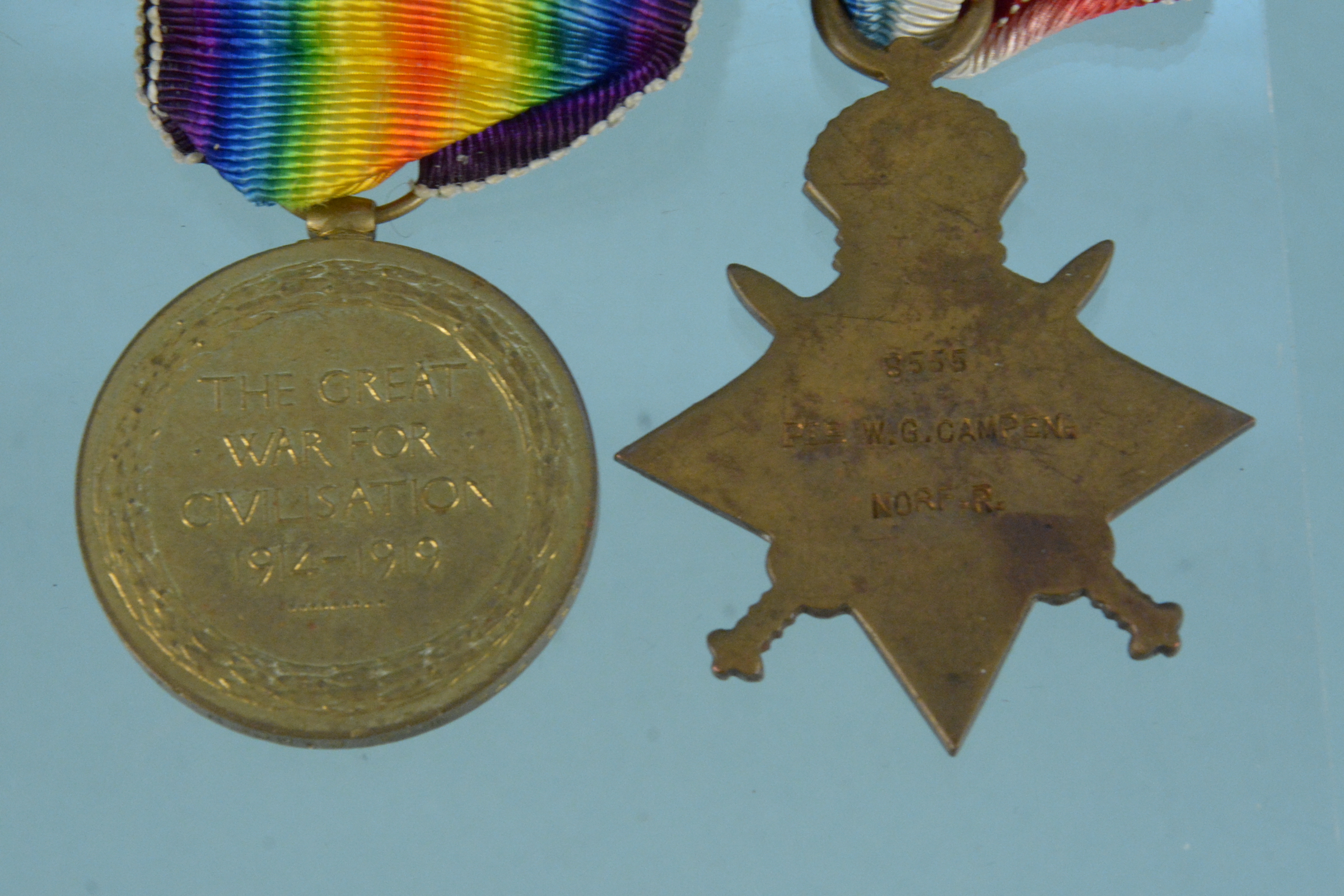 A 14/15 Star with Victory medal to 8555 Pte W.G.Campen Norf.R., born Cockfield Suffolk, D.O.W. - Image 3 of 3