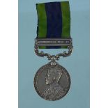 A GR V India General Service medal with Waziristan 1919-21 clasp to 5763706 Pte W.Hurn 2 BN Norf.R.