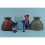 A small selection of 20th Century glass vases including three moulded glass vases in the Japanese