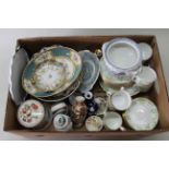 A box of assorted china including a part tea set,