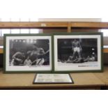 A large framed black and white print of 'Ali/Frazier Thrilla in Manila' and Muhammad Ali/Sonny