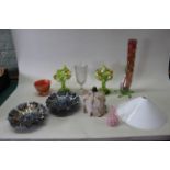 A box of mixed glassware including a specimen vase,