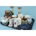 Mixed ceramics including a pair of Torquay ware candlesticks,