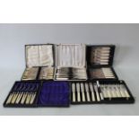 Five boxed sets of silver plated fish knives and forks
