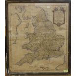 An early 19th Century framed map of England and Wales, 'A Travelling Map through South Britain',