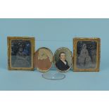A pair of ambrotypes of seated ladies in embossed gilt metal frames plus a 19th Century cased
