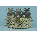 A heavy 19th Century bow front brass wall pocket with decorative pierced fretwork,