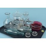 Mixed glassware including cranberry dishes,