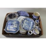 A quantity of mainly 19th Century Staffordshire blue and white pottery