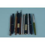 A Waterman draw ink pen, a Parker duo fold draw, two Wyvern draw, both with 14K nibs,