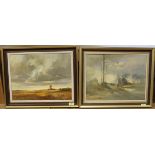 A pair of framed oils on canvas 'Cley Mill, Norfolk' and 'Shardlow, Notts',