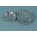 Two pieces of commemorative silver consisting of a scalloped edge bowl and a small salver,