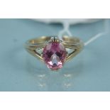 A 9ct gold single pink stone set ring, size N 1/2, weight approx 4.