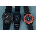 Two Casio quartz wristwatches plus a Gruen wristwatch