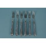 Six silver forks with filled silver handles (one different maker),