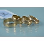 Four 9ct gold wedding bands, weight approx 9.