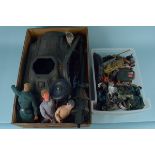 A vintage Action Man Irwin armoured vehicle together with three Action Men figures and a tub of