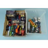 Two small boxes of mixed vintage vehicles including Days Gone, Corgi Juniors, Whizz Wheels,