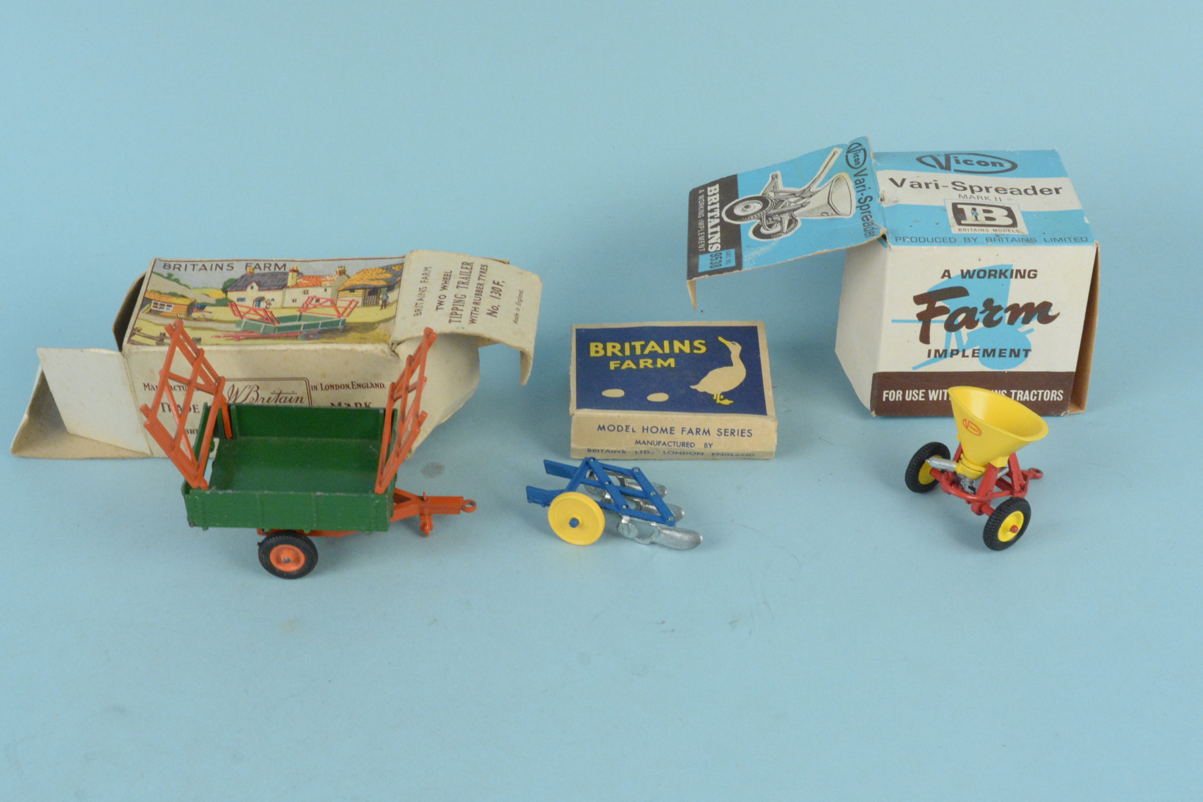 Six vintage boxed Britains farm accessories including 9538 vari spreader, - Image 3 of 3