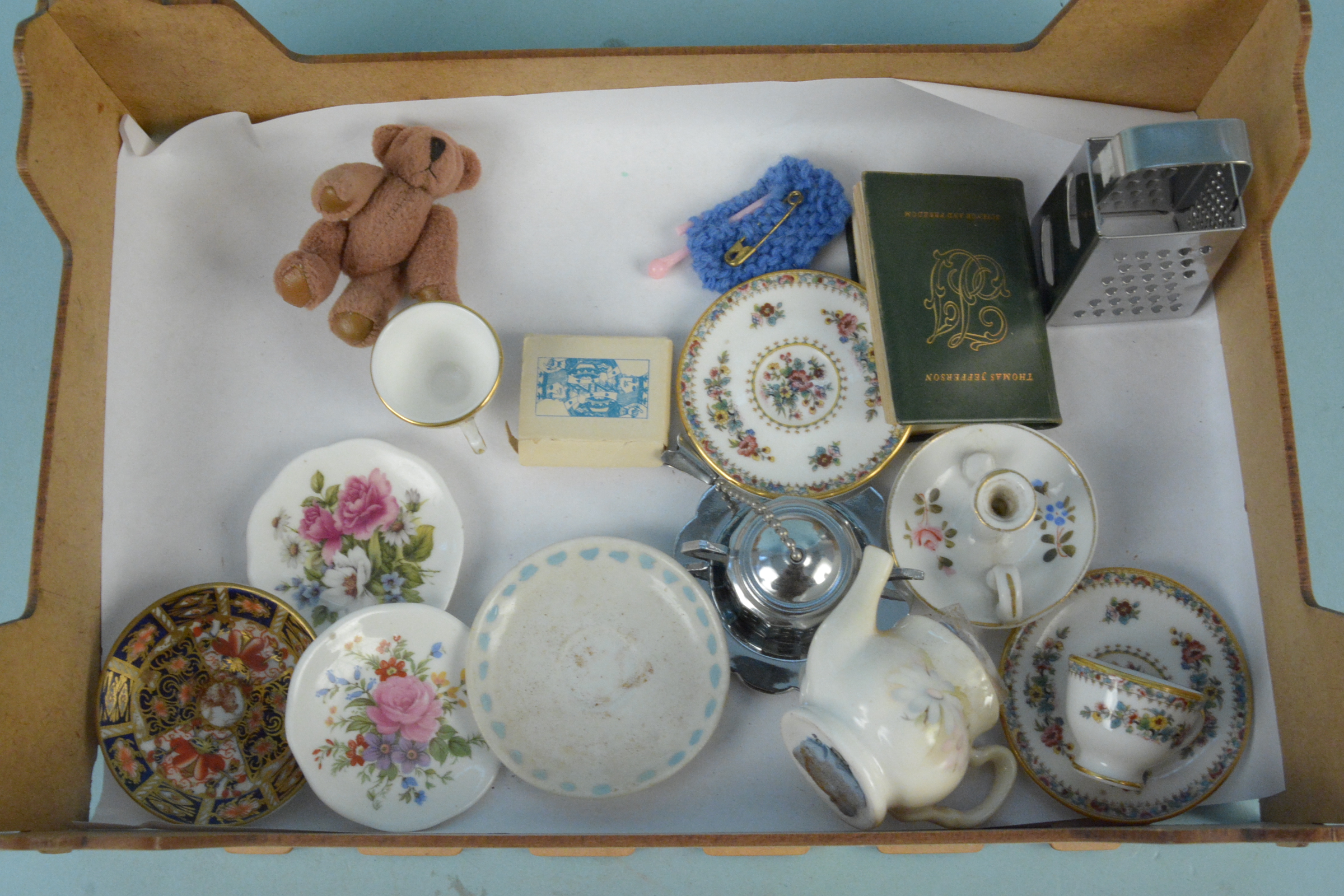 Various sized dolls house bamboo and cane furniture plus a pair of Coalport miniature cups and - Image 2 of 3