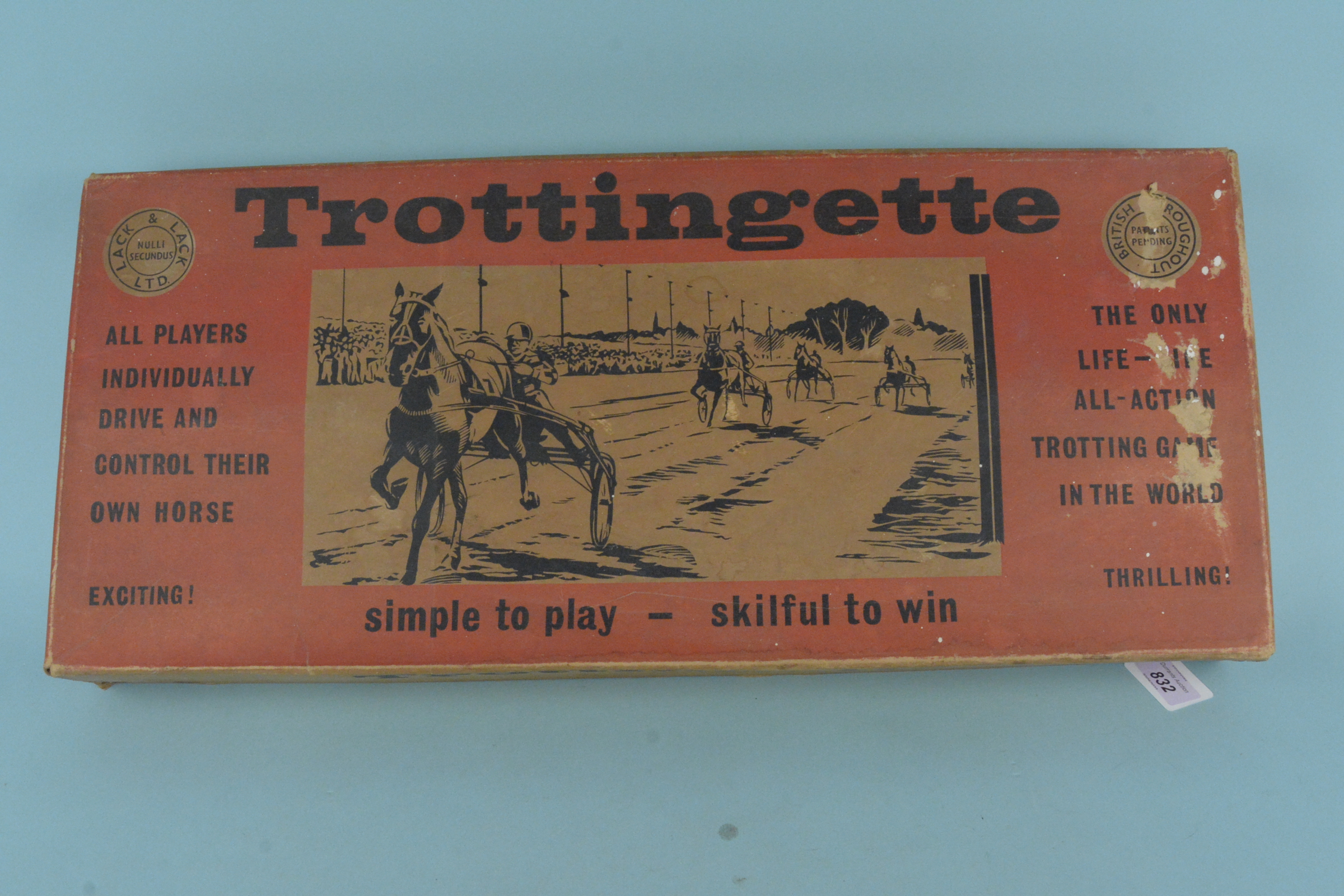 Boxed vintage 'Lack & Lack Ltd' 'Trottingette' game (contents in mild playworn condition)