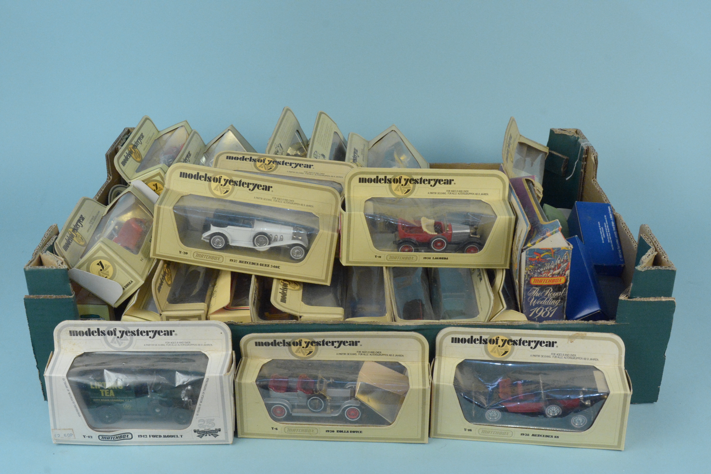 A box of Matchbox Models of Yesteryear including 1981 Royal Wedding bus